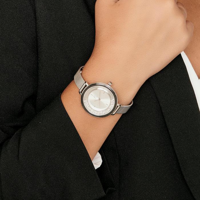MONTRE FEMME AVEC BOÎTIER EN ACIER ET LUNETTE EN CÉRAMIQUE