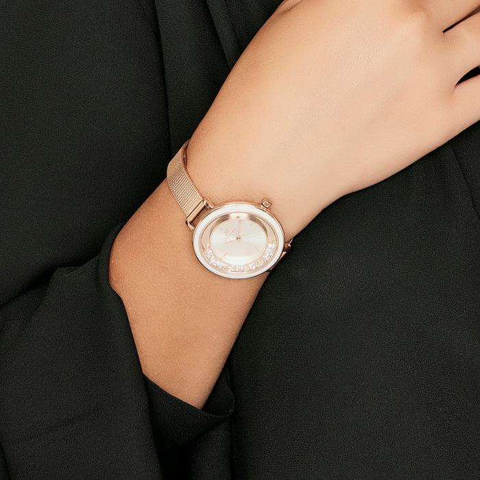 MONTRE FEMME AVEC BOÎTIER EN ACIER ET LUNETTE EN CÉRAMIQUE