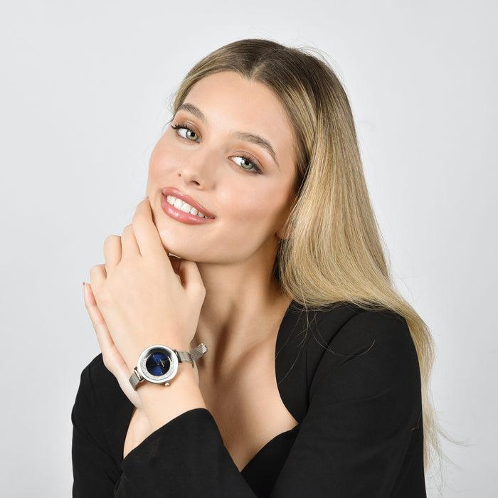 MONTRE FEMME AVEC BOÎTIER EN ACIER LUNETTE EN CÉRAMIQUE BLANCHE