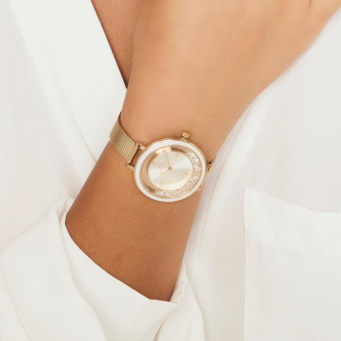 MONTRE FEMME AVEC BOÎTIER EN ACIER ET LUNETTE EN CÉRAMIQUE