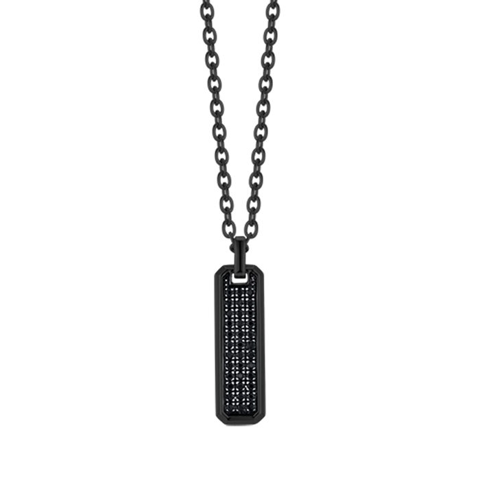 MEN'S NECKLACE IN BLACK IP STEEL WITH BLACK CRYSTAL ELEMENT