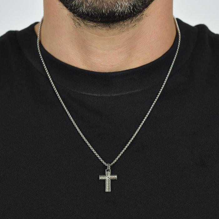 COLLIER HOMME EN ACIER AVEC CROIX