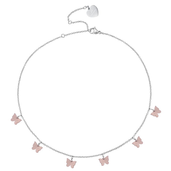 Collier en acier avec papillons et paillettes roses IP