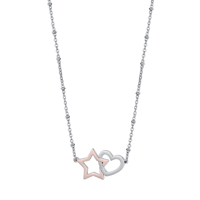 COLLANA IN ACCIAIO CON CUORE IN ACCIAIO E STELLA IN ACCIAIO IP ROSE