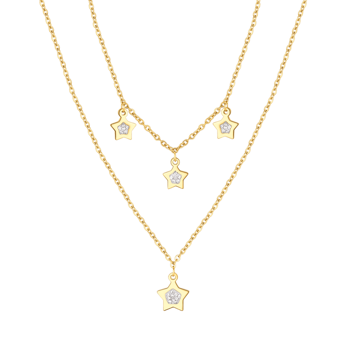 COLLIER FEMME EN ACIER IP DORÉ AVEC ÉTOILES ET CRISTAUX BLANCS
