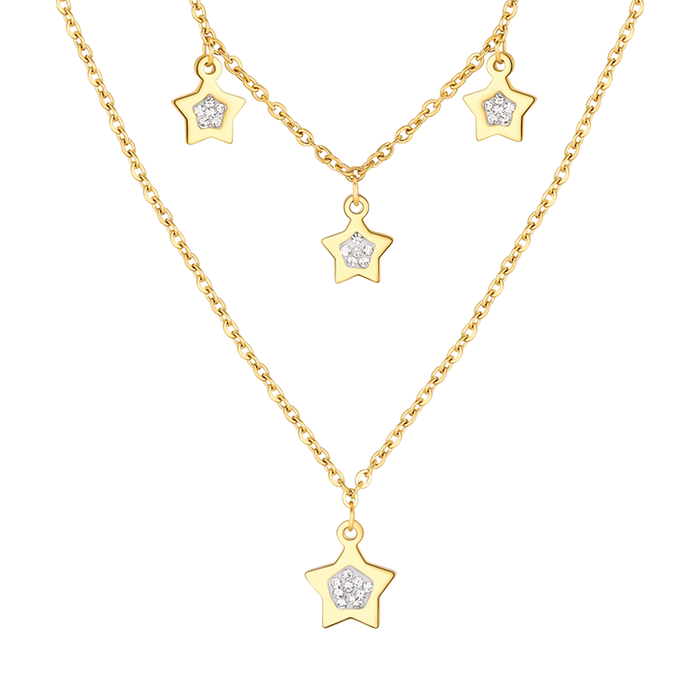 COLLIER FEMME EN ACIER IP DORÉ AVEC ÉTOILES ET CRISTAUX BLANCS