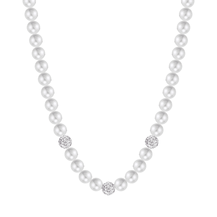 COLLIER DE PERLES BLANCHES POUR FEMME AVEC CRISTAUX BLANCS
