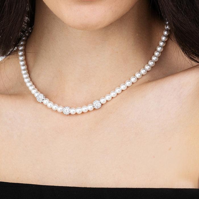 COLLIER DE PERLES BLANCHES POUR FEMME AVEC CRISTAUX BLANCS