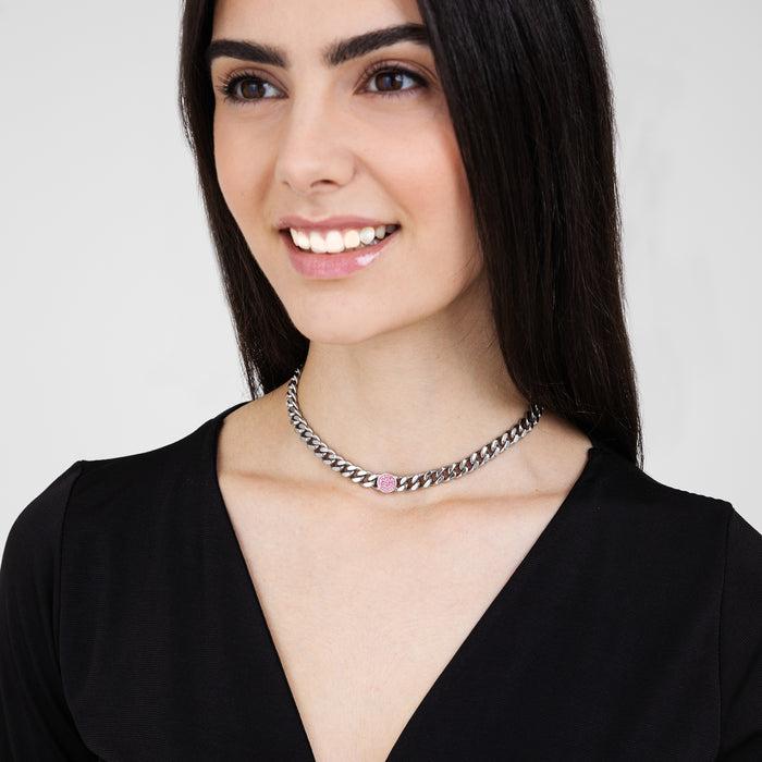 COLLANA DONNA IN ACCIAIO CON CRISTALLI ROSA