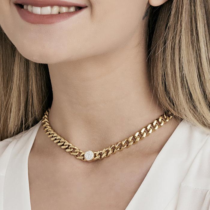 COLLANA DONNA IN ACCIAIO CON CRISTALLI ROSA