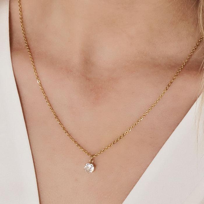 COLLIER FEMME EN ACIER DORÉ IP AVEC CRISTAL BLANC
