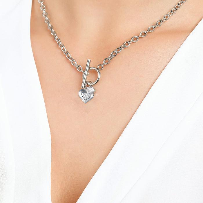 WOMEN'S STEEL NECKLACE WITH HEART WITH WHITE CRYSTALS
