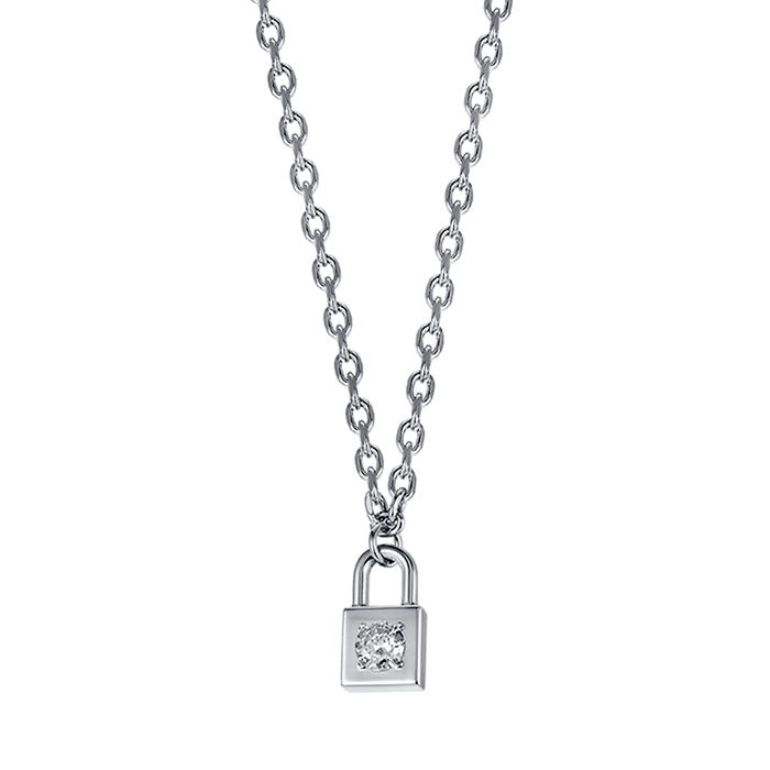WOMEN'S STEEL NECKLACE WITH WHITE CRYSTAL PADLOCK
