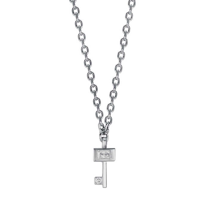 WOMEN'S STEEL NECKLACE WITH KEY WITH WHITE CRYSTALS