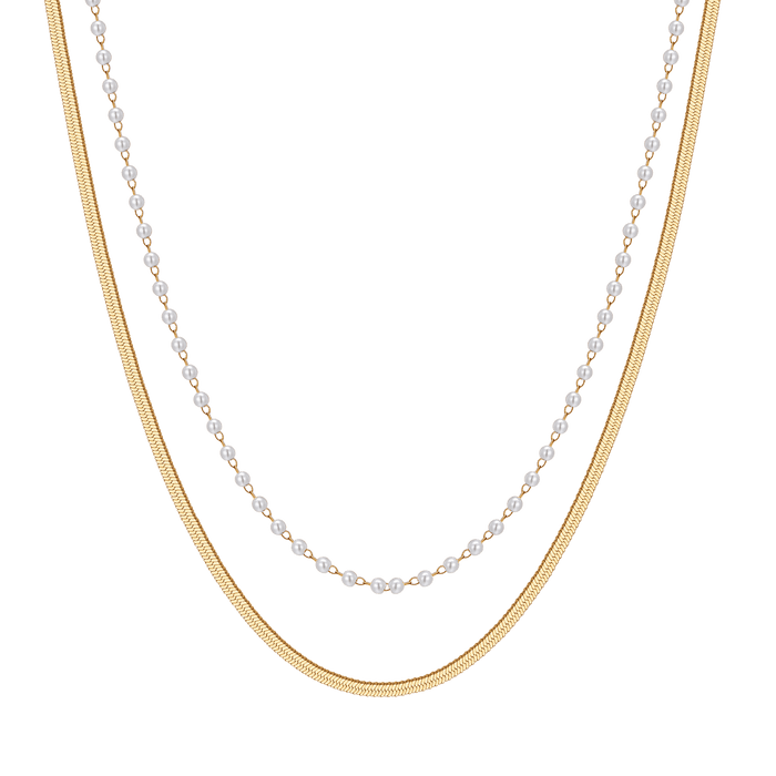 WOMEN'S STEEL NECKLACE WITH WHITE PEARLS