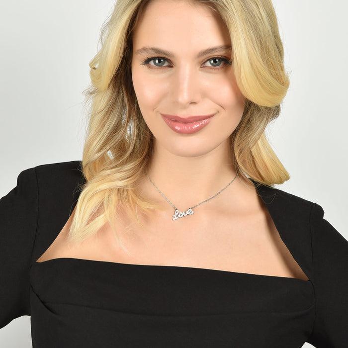 COLLANA DONNA IN ACCIAIO CON SCRITTA LOVE CON CRISTALLI BIANCHI