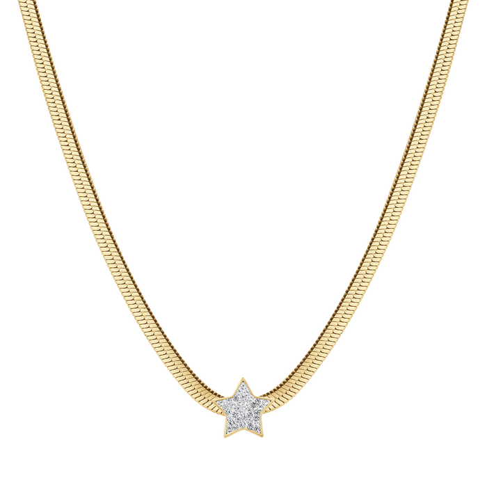 WOMEN'S SNAKE NECKLACE IN IP GOLD STEEL WITH STAR WITH WHITE CRYSTALS