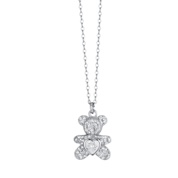 COLLANA DONNA IN ACCIAIO CON ORSETTO E CRISTALLI BIANCHI