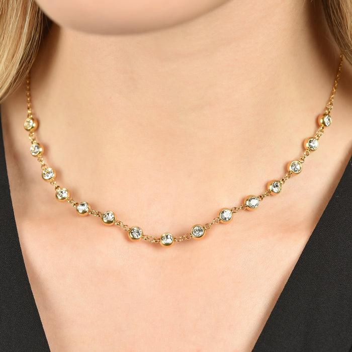 WOMEN'S NECKLACE IN IP GOLD STEEL WITH WHITE CRYSTALS