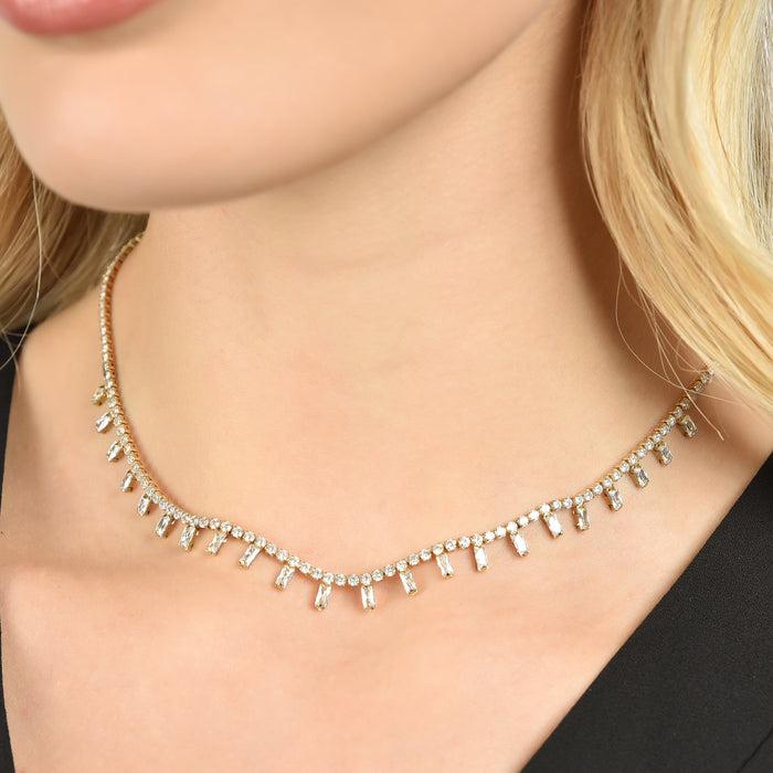 WOMEN'S NECKLACE IN IP GOLD STEEL WITH WHITE CRYSTALS