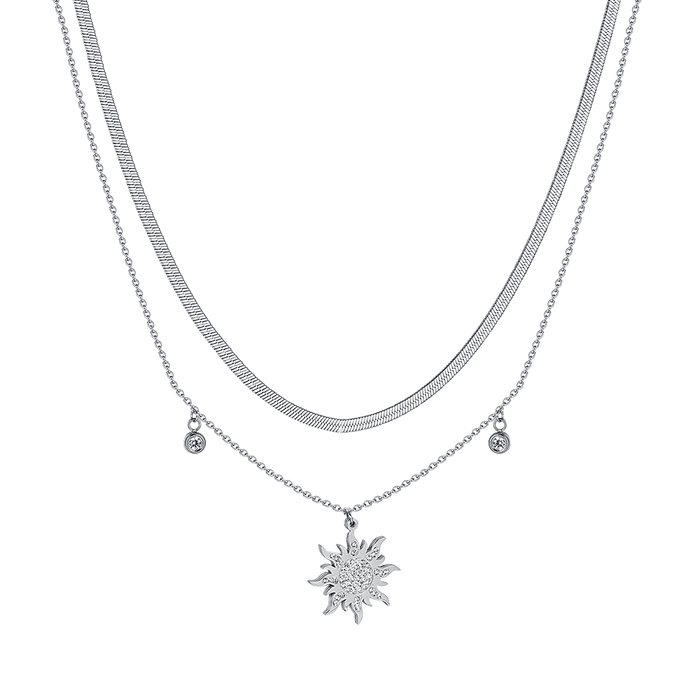 COLLIER FEMME EN ACIER AVEC SOLEIL ET CRISTAUX BLANCS