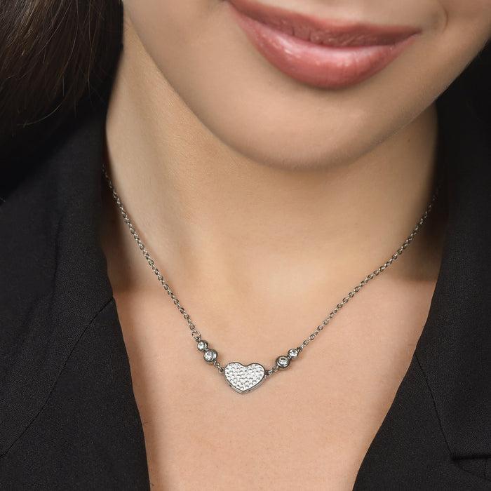 COLLIER FEMME EN ACIER AVEC COEUR ET CRISTAUX BLANCS