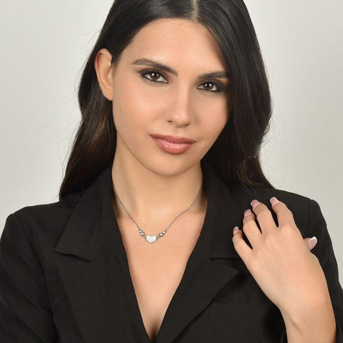 COLLIER FEMME EN ACIER AVEC COEUR ET CRISTAUX BLANCS