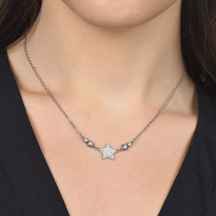 COLLIER FEMME EN ACIER AVEC ÉTOILE ET CRISTAUX BLANCS