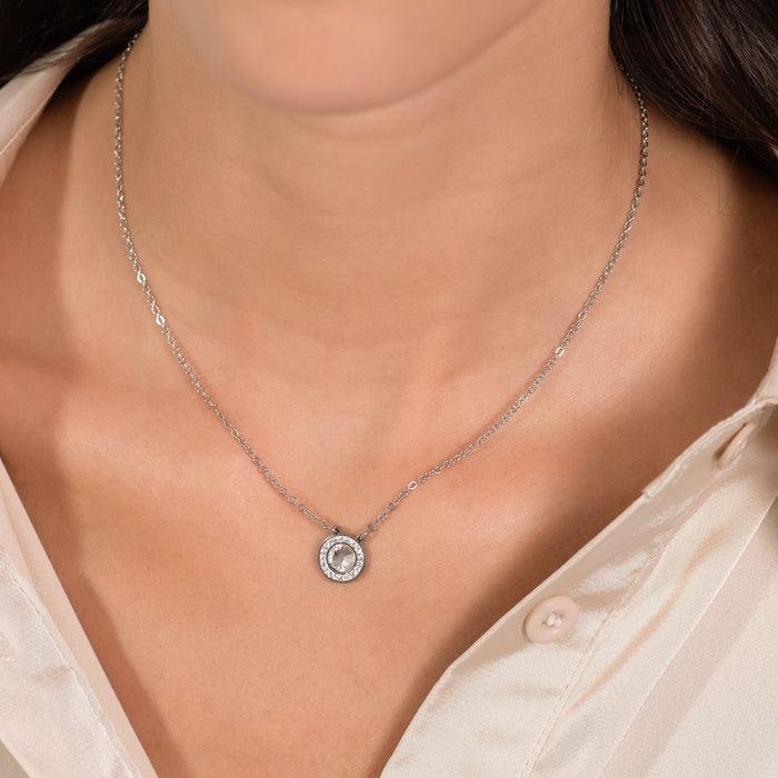 COLLIER FEMME EN ACIER AVEC ÉLÉMENT EN CRISTAL BLANC ET CRISTAUX BLANCS