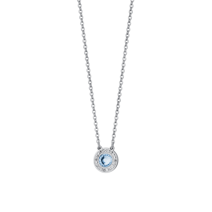 COLLIER FEMME EN ACIER AVEC ÉLÉMENT EN CRISTAL AIGUE-MARINE ET CRISTAUX BLANCS