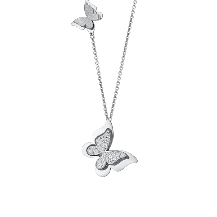 COLLIER FEMME EN ACIER AVEC PAPILLONS EN CRISTAUX BLANCS