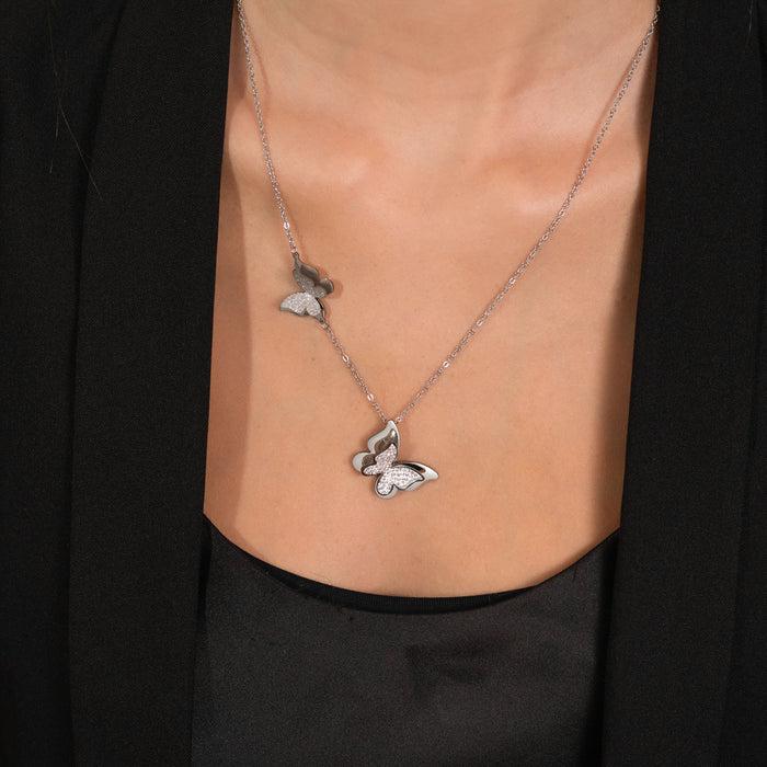 COLLIER FEMME EN ACIER AVEC PAPILLONS EN CRISTAUX BLANCS