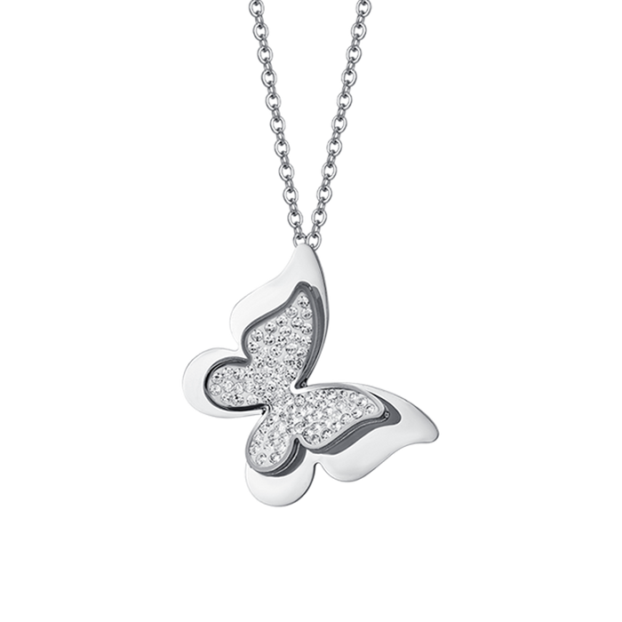 COLLIER FEMME EN ACIER AVEC PAPILLONS EN CRISTAUX BLANCS
