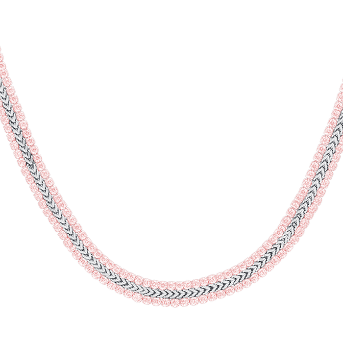 COLLANA TENNIS DONNA IN ACCIAIO CON CRISTALLI ROSA