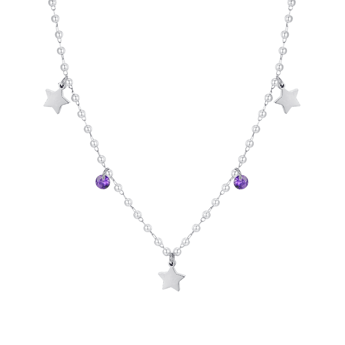 COLLIER FEMME EN ACIER AVEC PERLES ET ÉTOILES