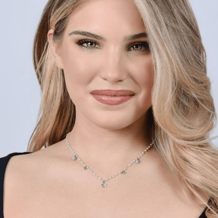 COLLIER FEMME EN ACIER AVEC PERLES ET ÉTOILES
