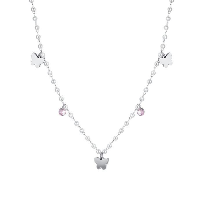 COLLIER FEMME EN ACIER AVEC PERLES ET PAPILLONS