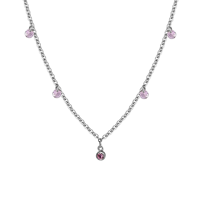 COLLIER FEMME EN ACIER AVEC CRISTAUX ROSES
