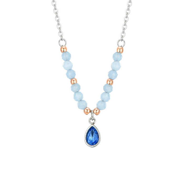 COLLIER FEMME EN ACIER AVEC AGATE BLEUE
