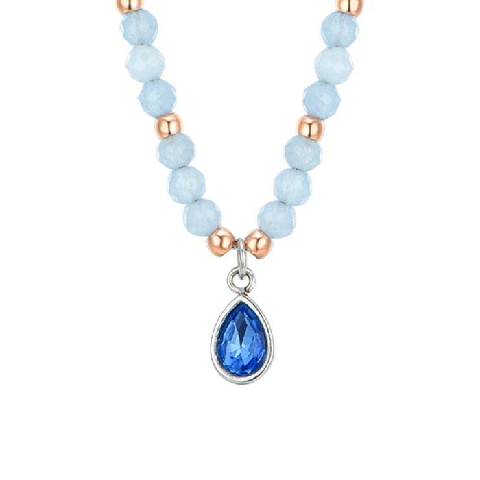 COLLIER FEMME EN ACIER AVEC AGATE BLEUE