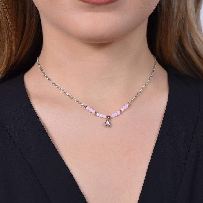 COLLIER FEMME EN ACIER AVEC AGATE ROSE