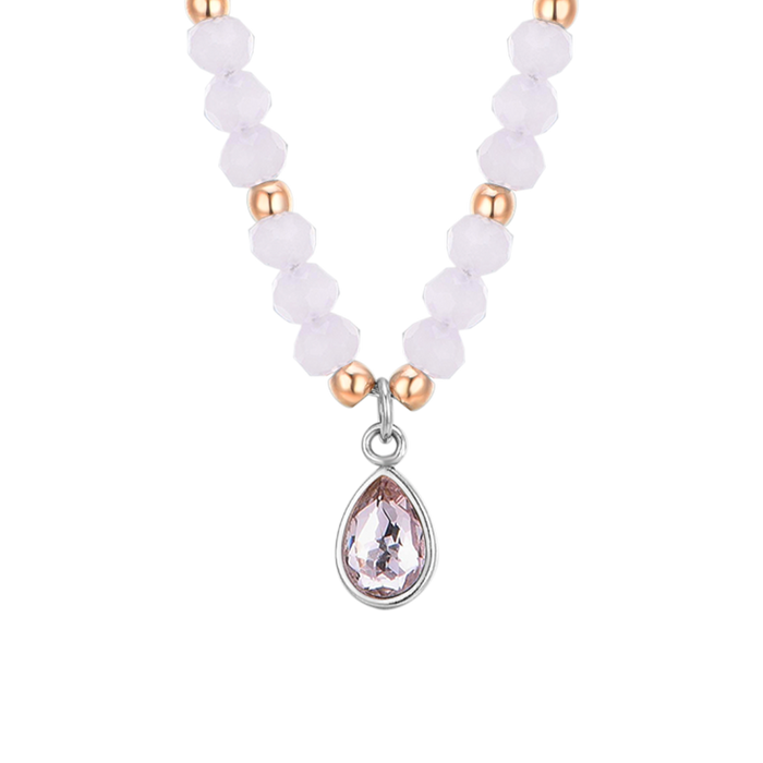 COLLIER FEMME EN ACIER AVEC AGATE ROSE