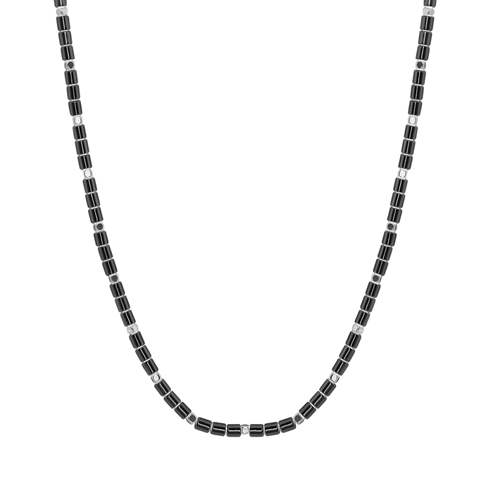 COLLIER HOMME EN ACIER AVEC HÉMATITE IP GUN ET ARGENT