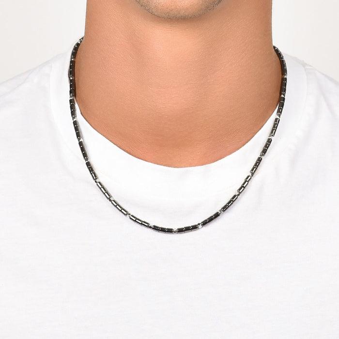 COLLIER HOMME EN ACIER AVEC HÉMATITE IP GUN ET ARGENT