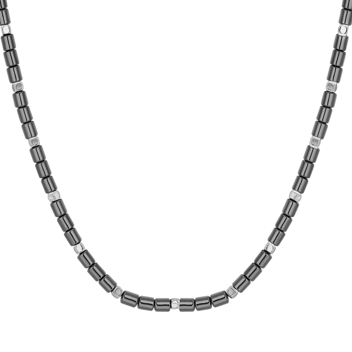 COLLIER HOMME EN ACIER AVEC HÉMATITE IP GUN ET ARGENT