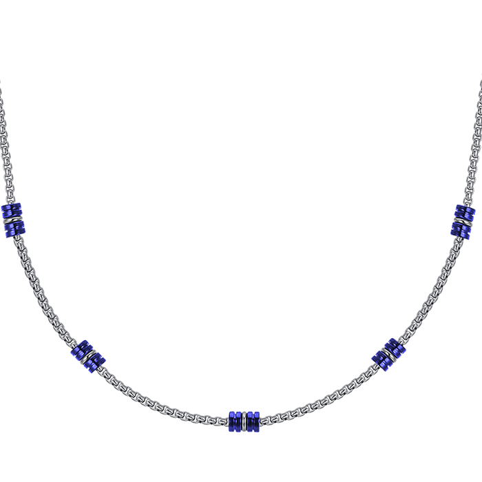COLLANA UOMO IN ACCIAIO CON ELEMENTI IP BLU E SILVER
