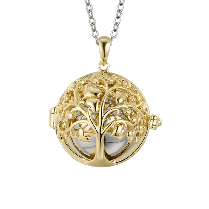 COLLIER APPELANT D'ANGES EN ACIER AVEC ARBRE DE VIE EN MÉTAL DORÉ IP