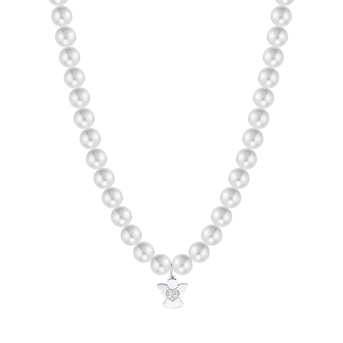 COLLIER DE PERLES BLANCHES FEMME AVEC ANGE