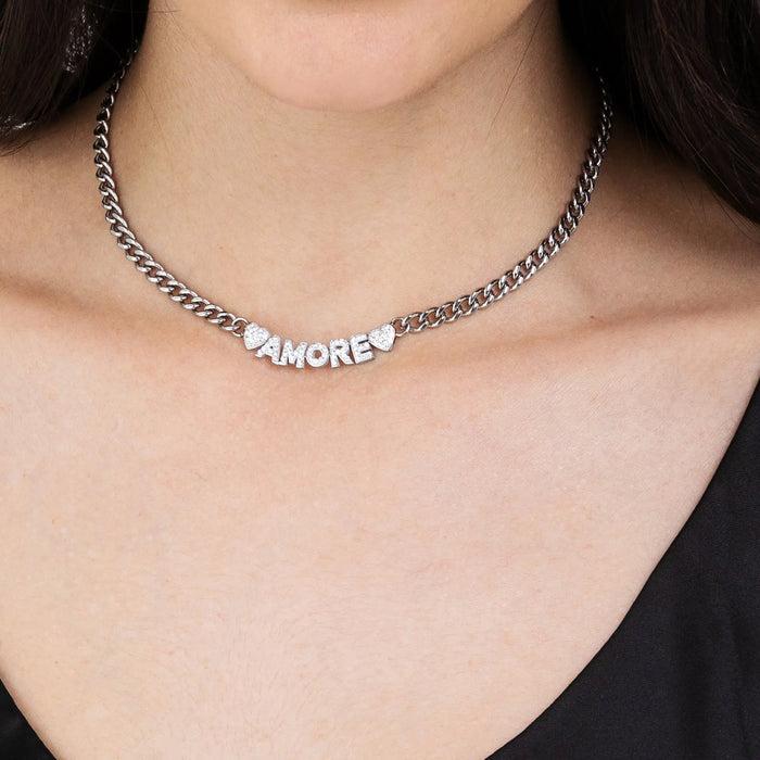 COLLIER FEMME EN ACIER LOVE AVEC CRISTAUX BLANCS