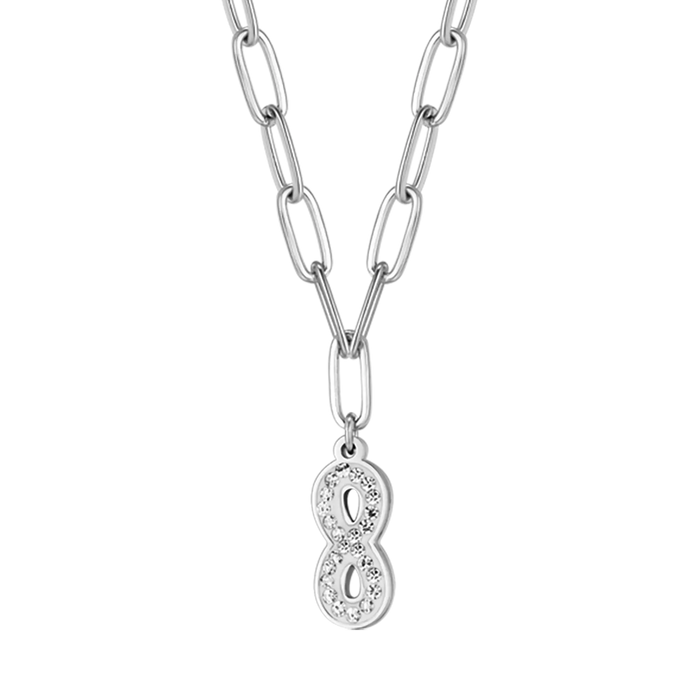 COLLANA DONNA IN ACCIAIO CON INFINITO E CRISTALLI BIANCHI E MAGLIA CATENA